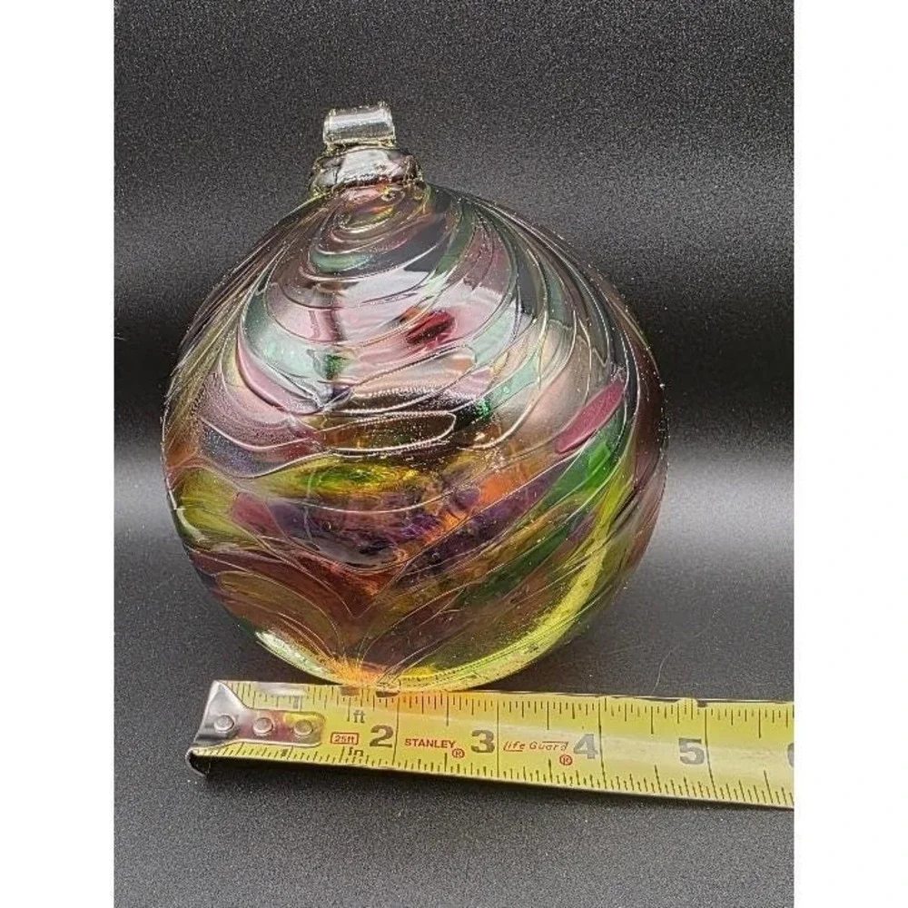 Vintage Kugel Style Hand Blown Glass Ornament Multi-color Swirl Bauble‎